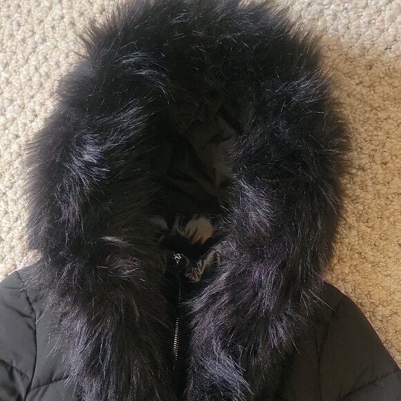 Calvin Klein Puffer Coat w/Attached Bib Hooded Faux Fur Jacket - Picture 7 of 16